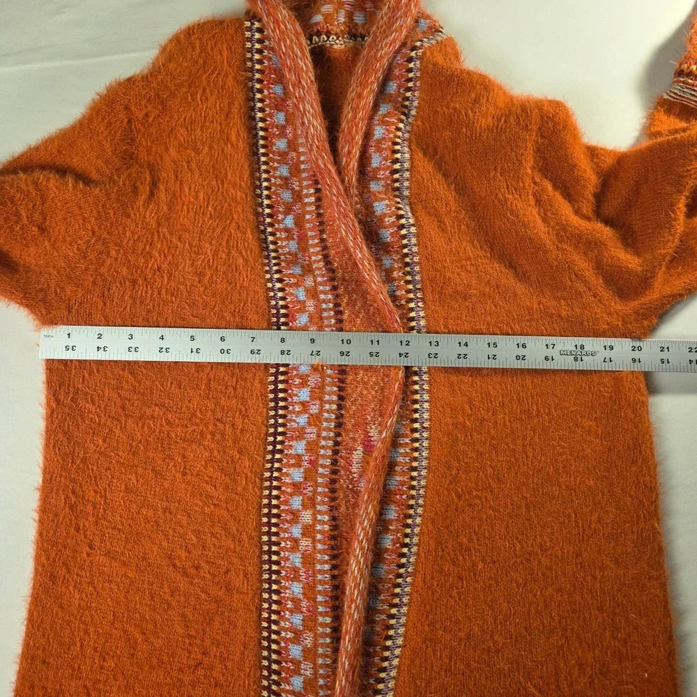 Fuzzy Boho Women's Open Front Long Cardigan Fringe Hem Orange Multi Size XL